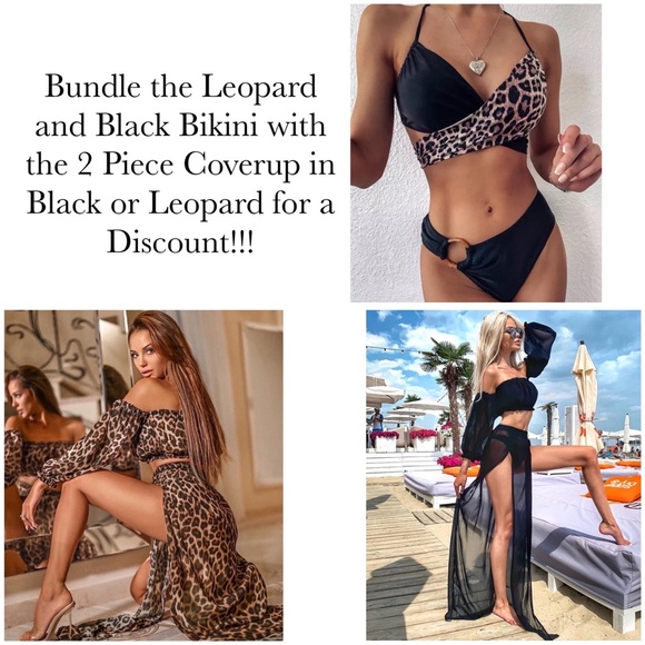 Sexy Leopard and Black Criss Cross Bandage Bikini - Picture 4 of 16